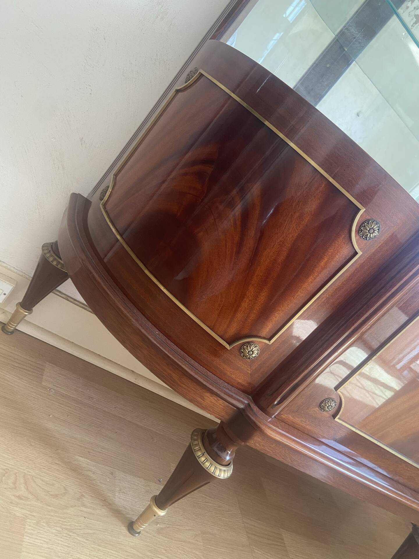 Large Louis XVI style display cabinet in wood and marble.