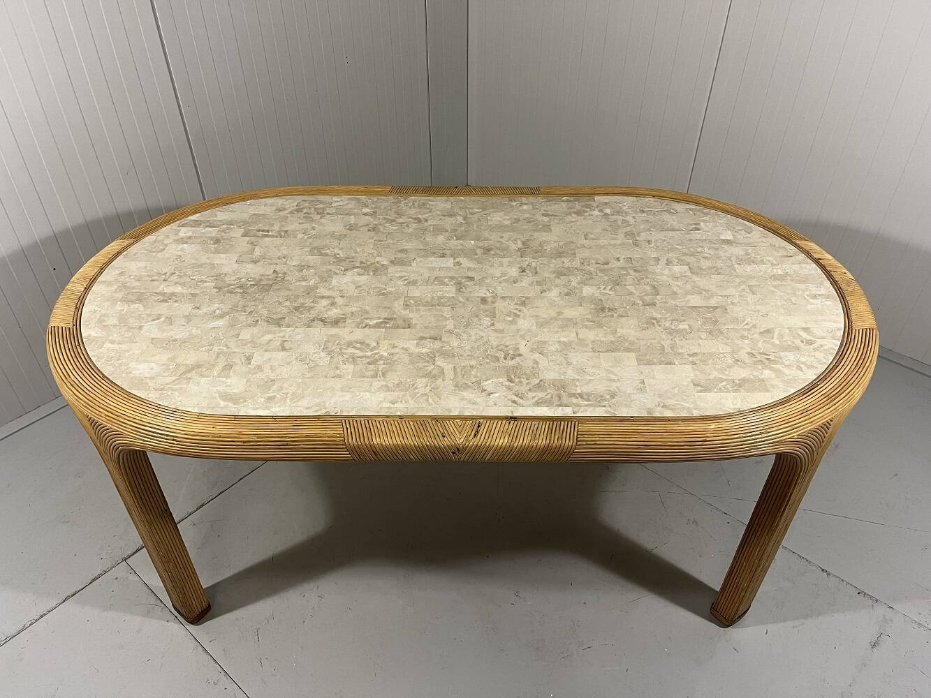 Vivai del Sud rattan & travertine dining table Italy 1960’s
