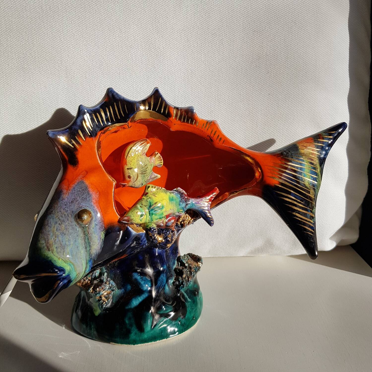 Lampe poisson en céramique avec ampoule
