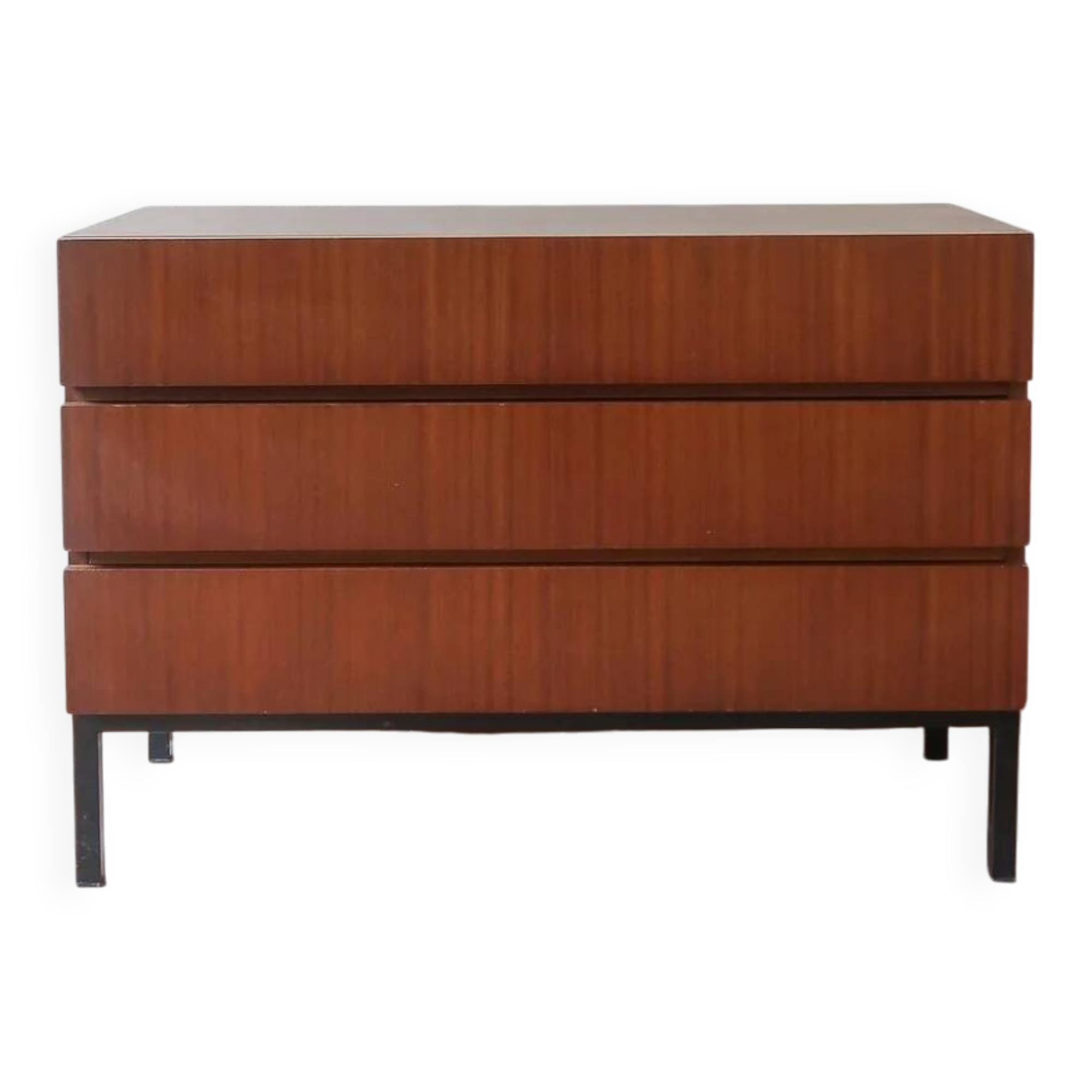 Teak chest of drawers with 3 drawers, black metal legs, 1960s.