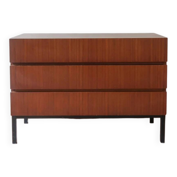 Teak chest of drawers with 3 drawers, black metal legs, 1960s.