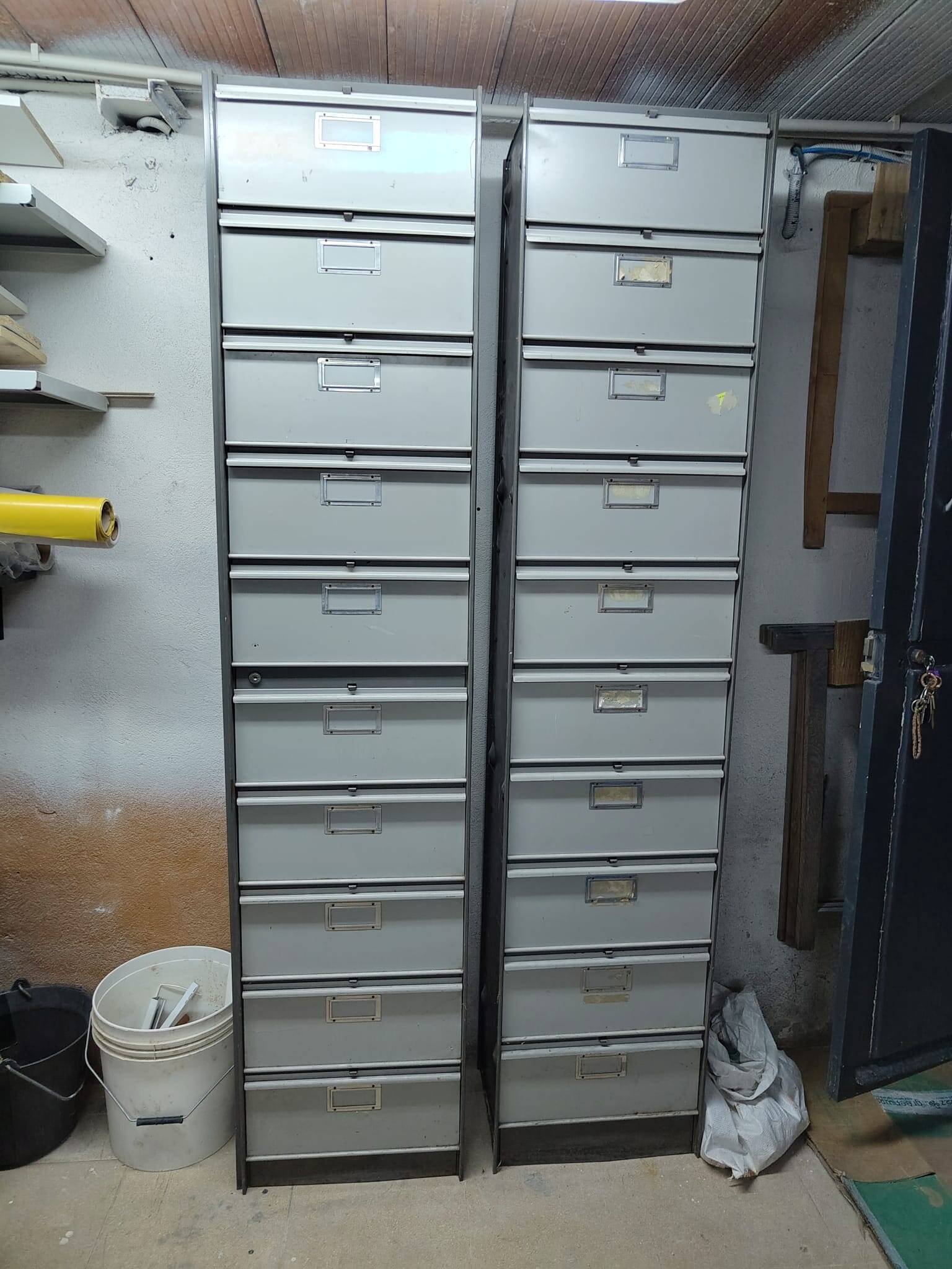 Set of 2 industrial (vintage) iron cabinets/shelves.