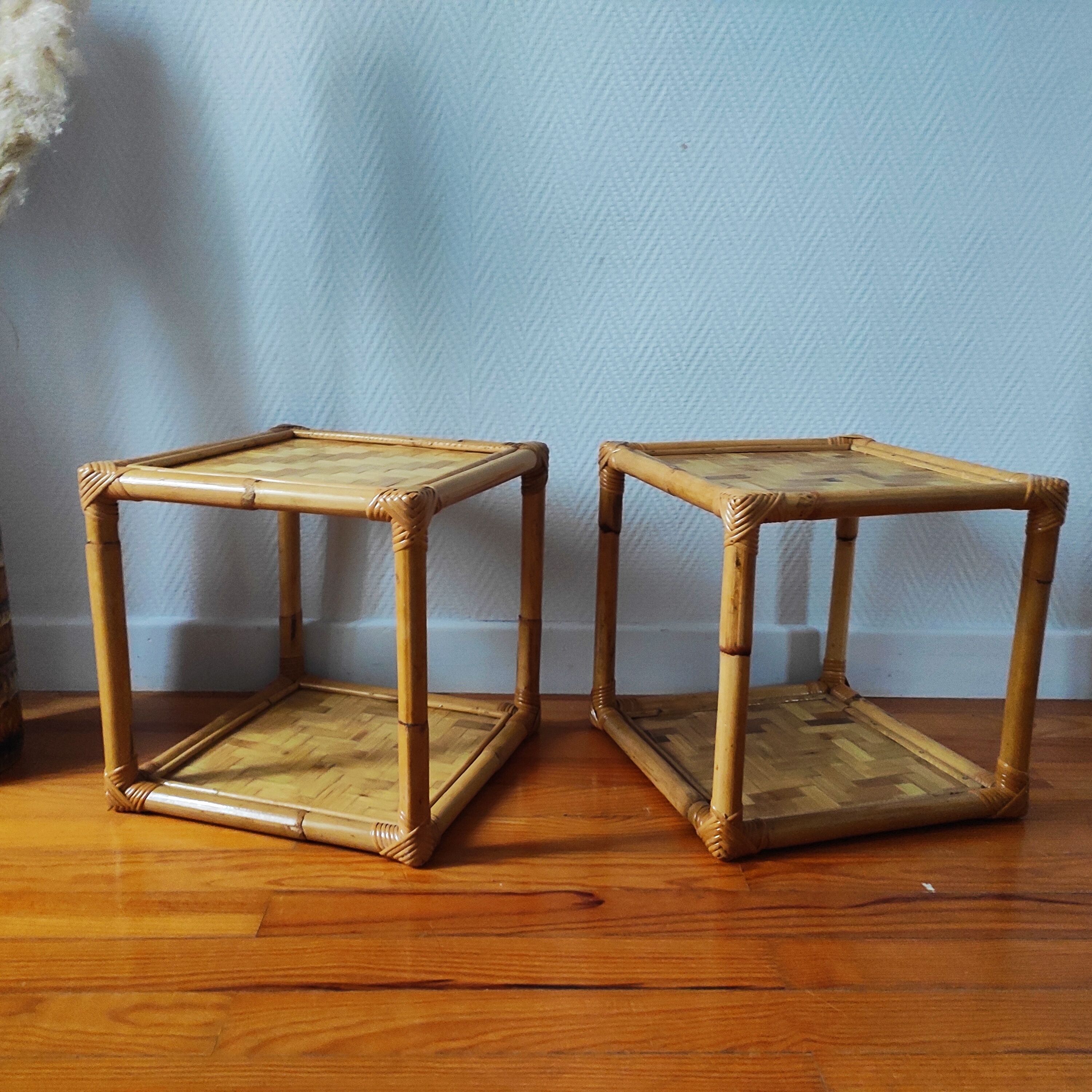 Pair of rattan bedside tables
