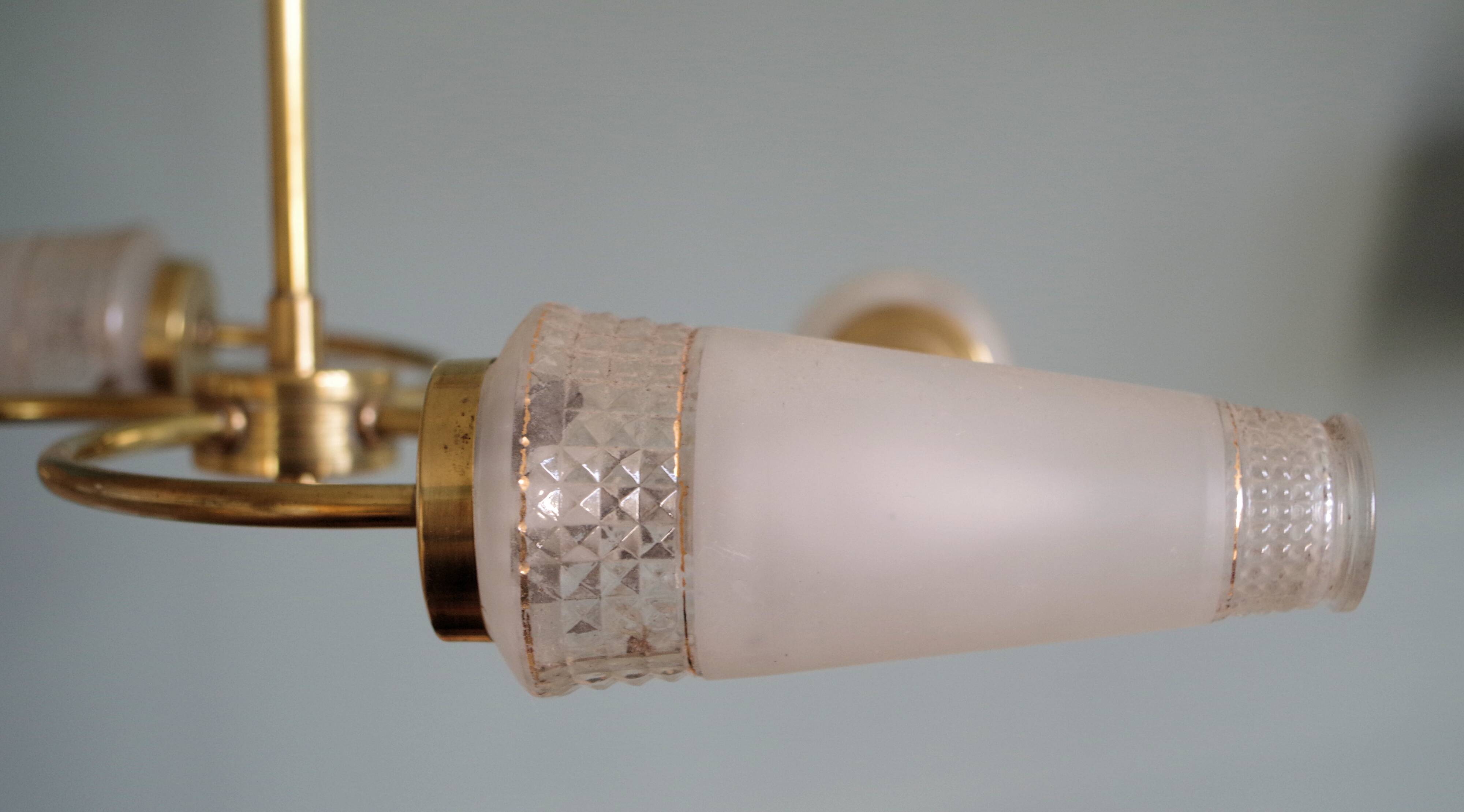 Brass and glass chandelier