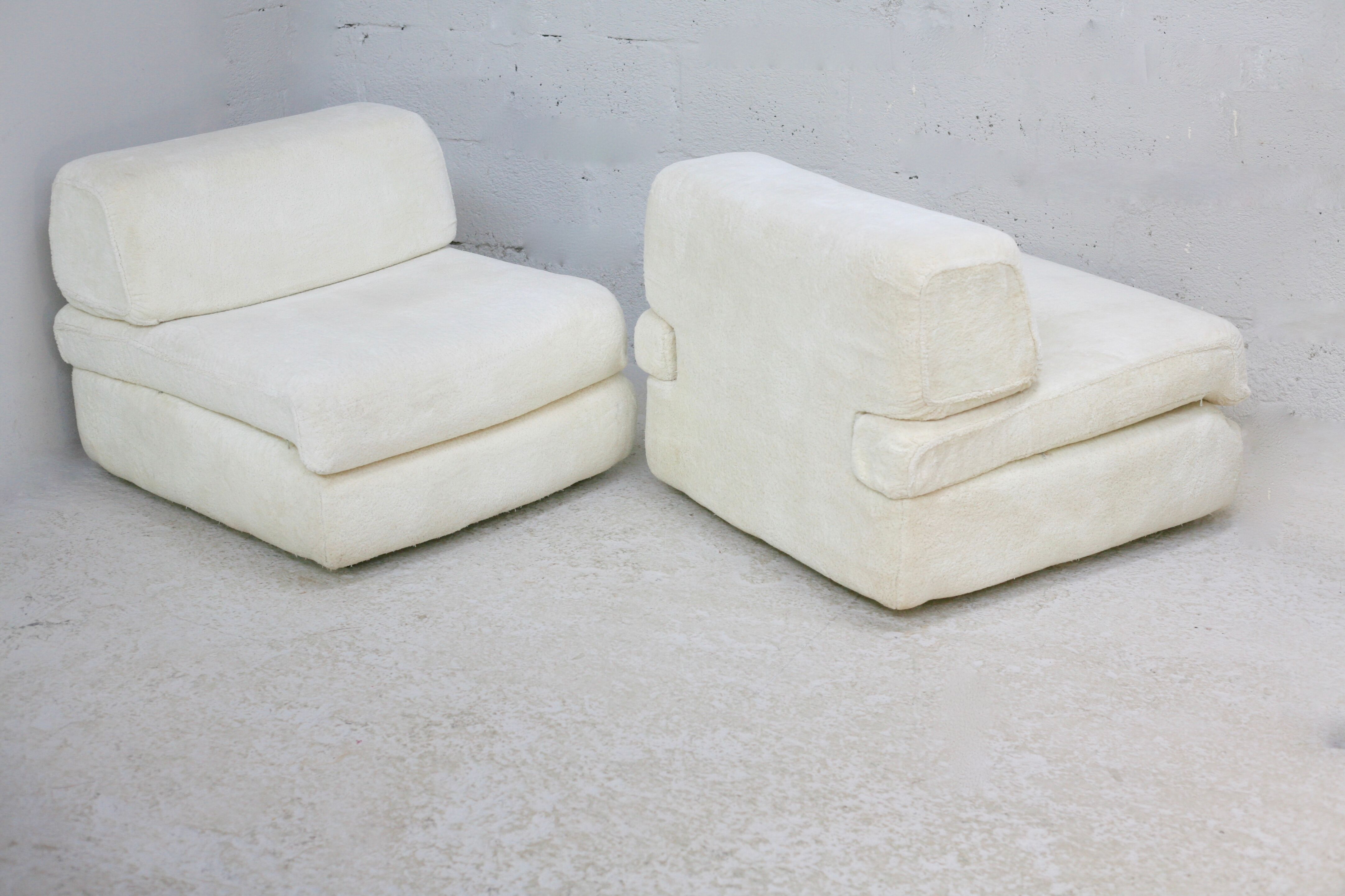Sofa formed by 2 heaters. Foam, velvet "cream". Steiner. France, Circa 1970