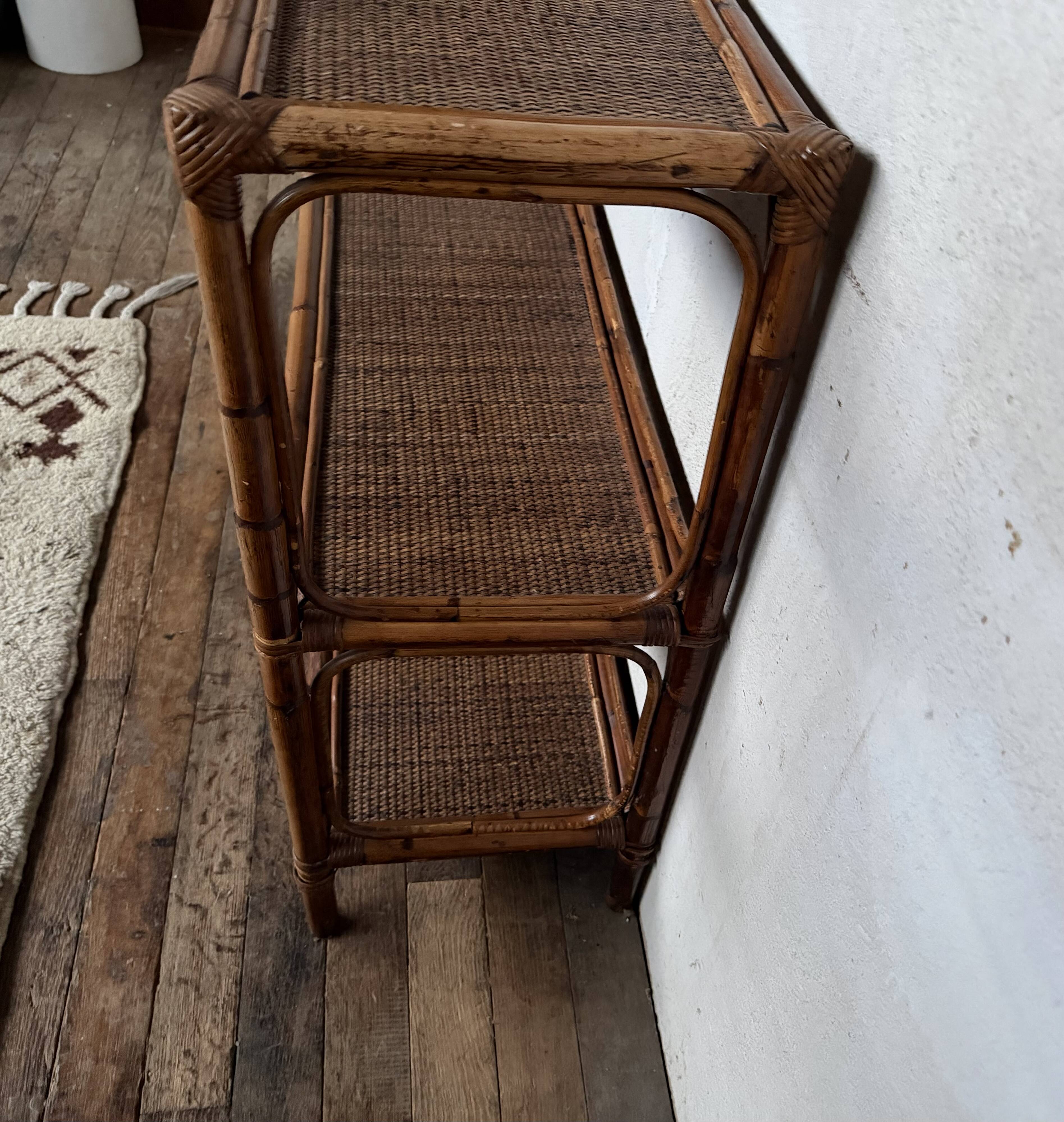 Vintage rattan bamboo wicker bookshelf