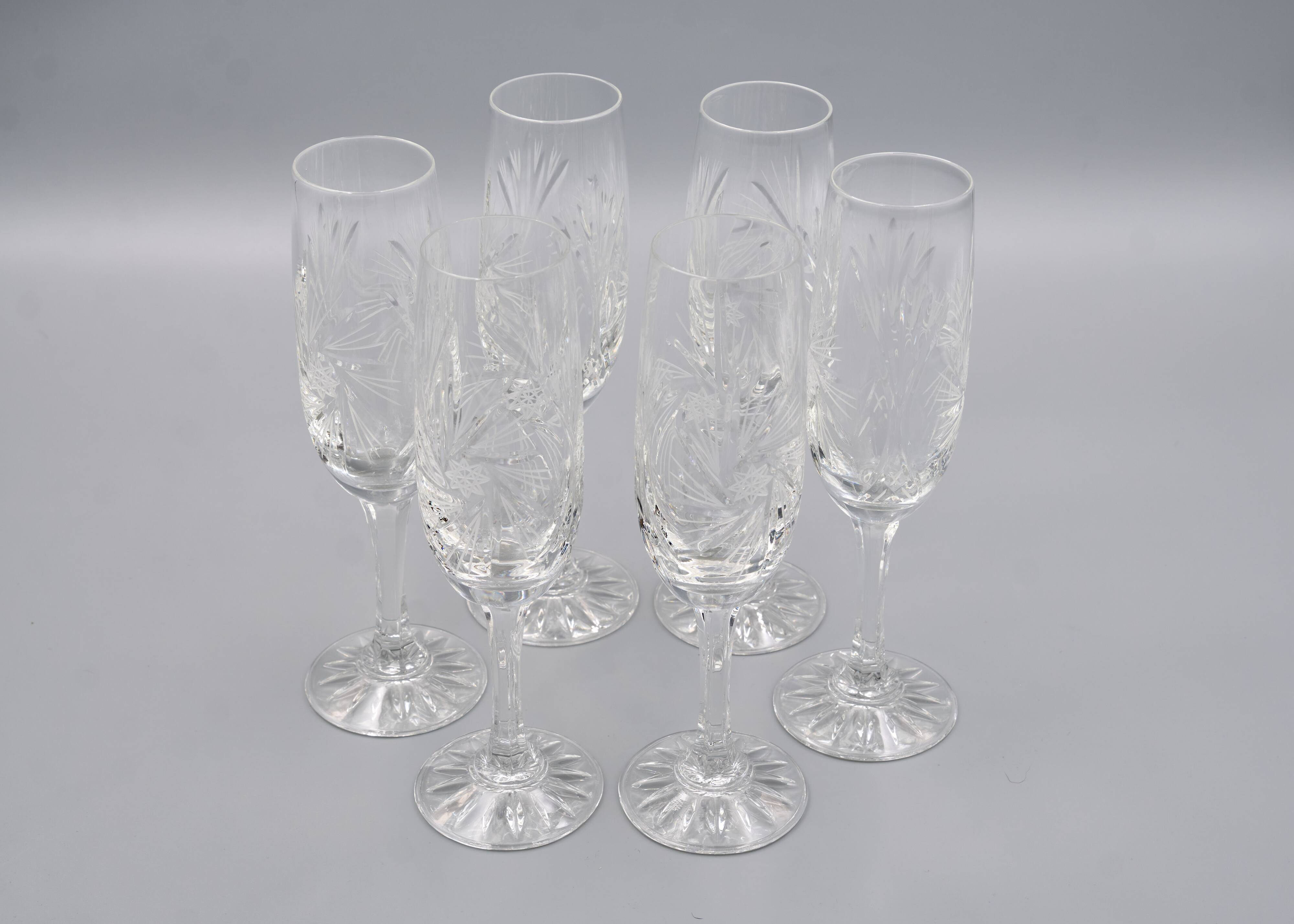 6 Vintage-Style Crystal Champagne Flutes, 1960s Style