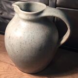Pitcher in speckled gray enamelled sandstone signed