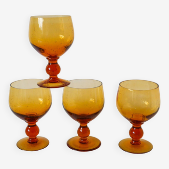 Set of 4 amber glass bubble glasses, Design, 1960
