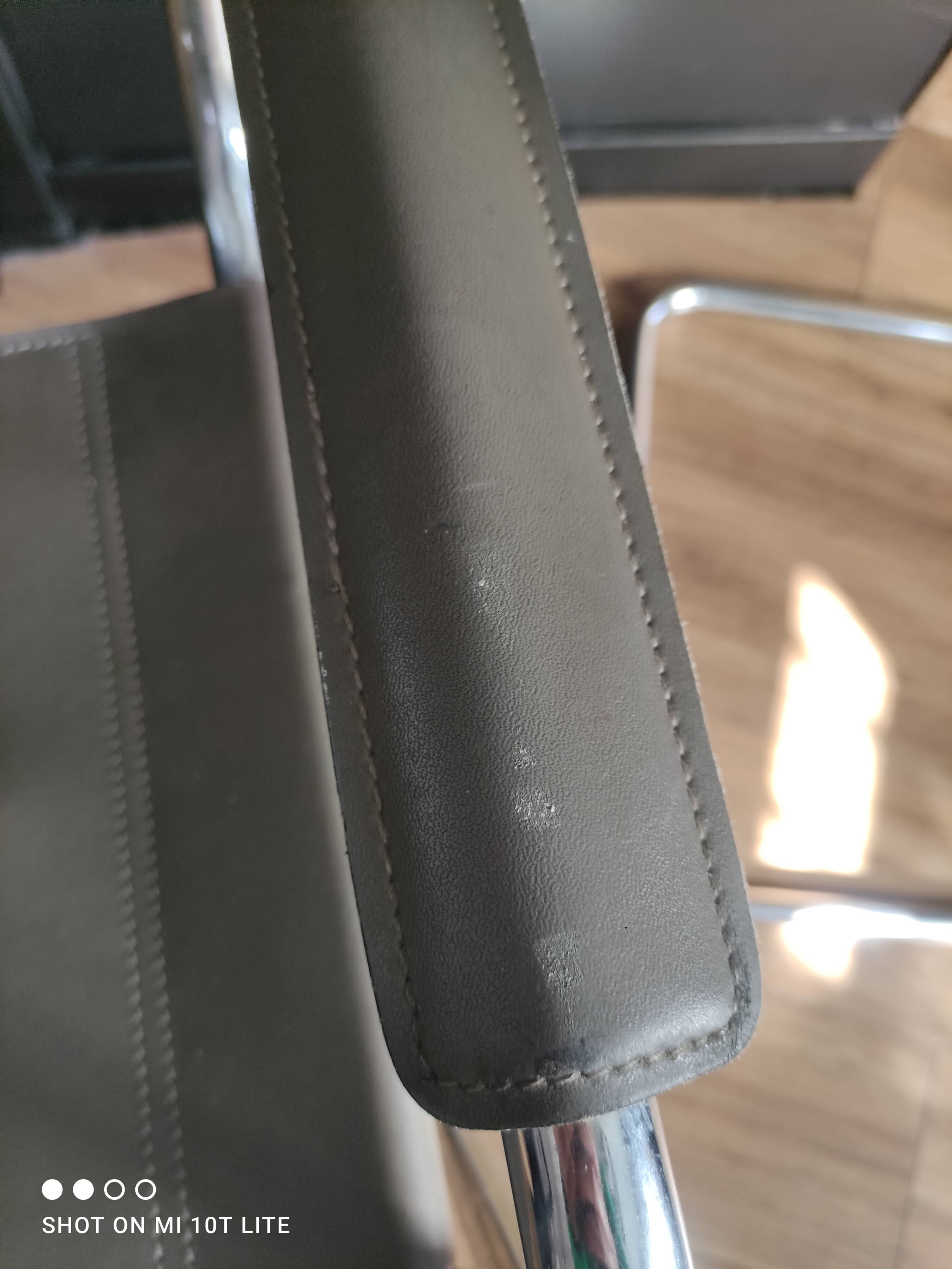 Pair of taupe Cantilever armchairs with chrome base