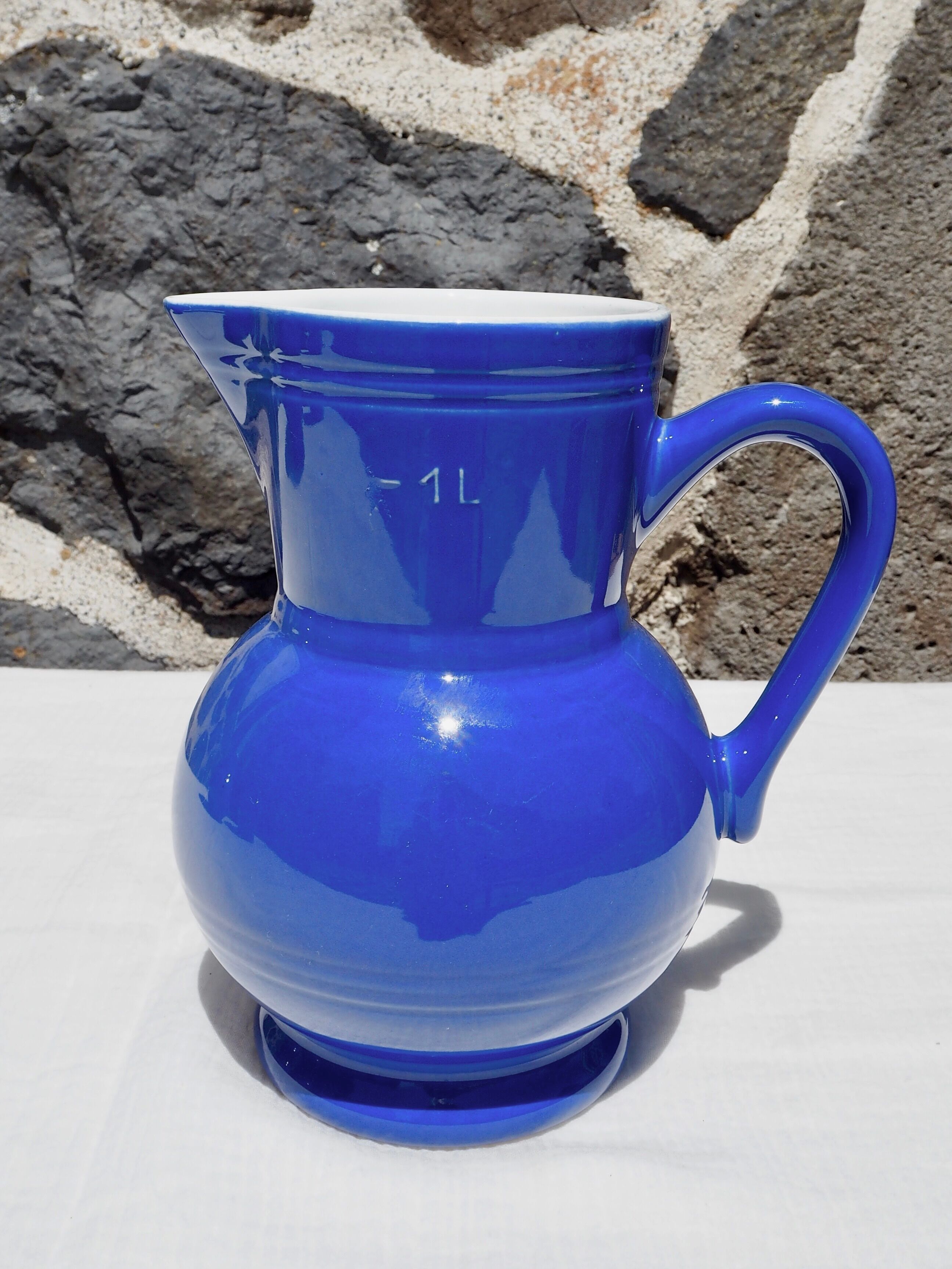 Blue ceramic pitcher Emile Henry