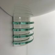 Pair of post-modernist wall lights, white metal and glass, France 1980