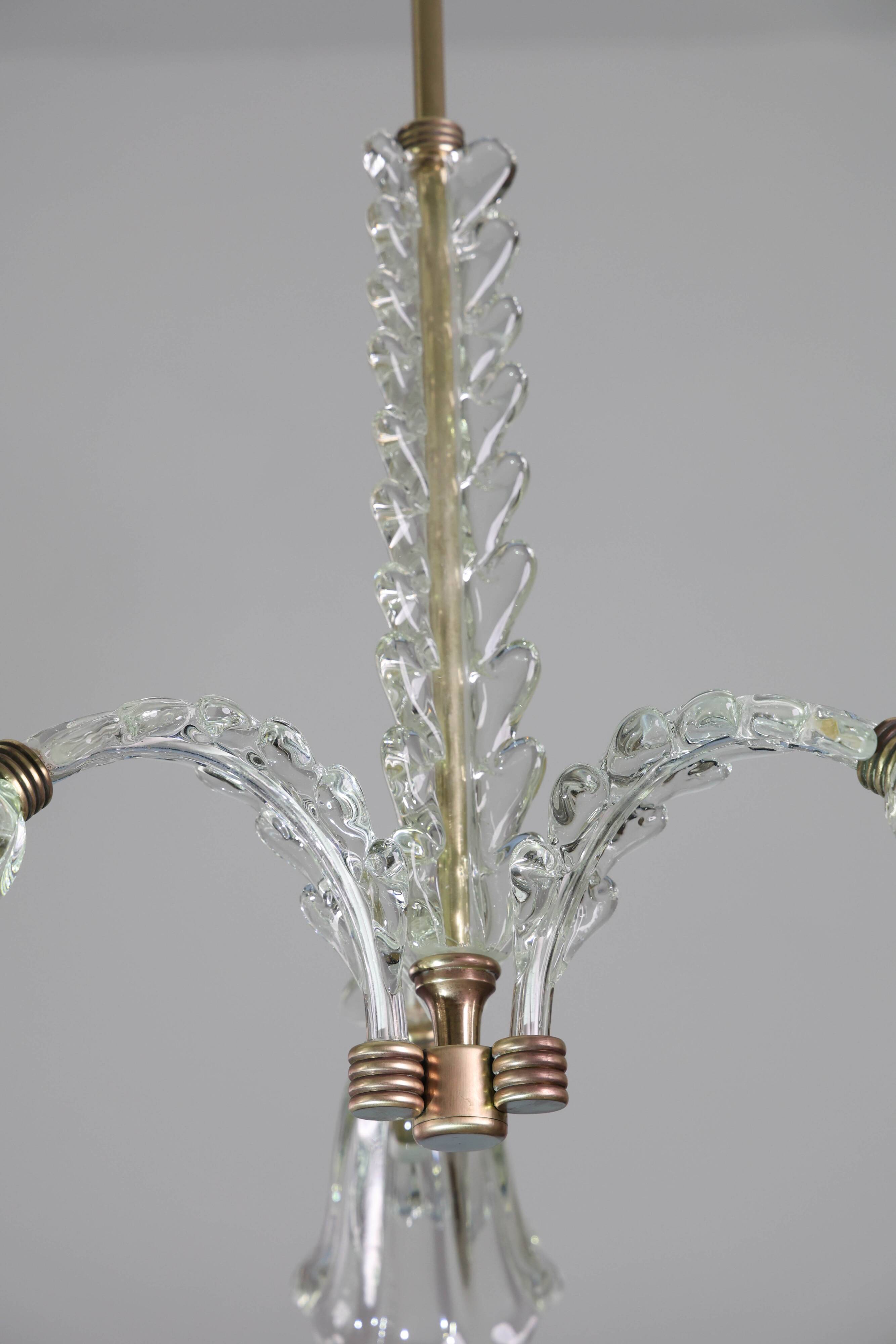 Charming Art Deco Chandelier by Barovier e Toso, 1940s