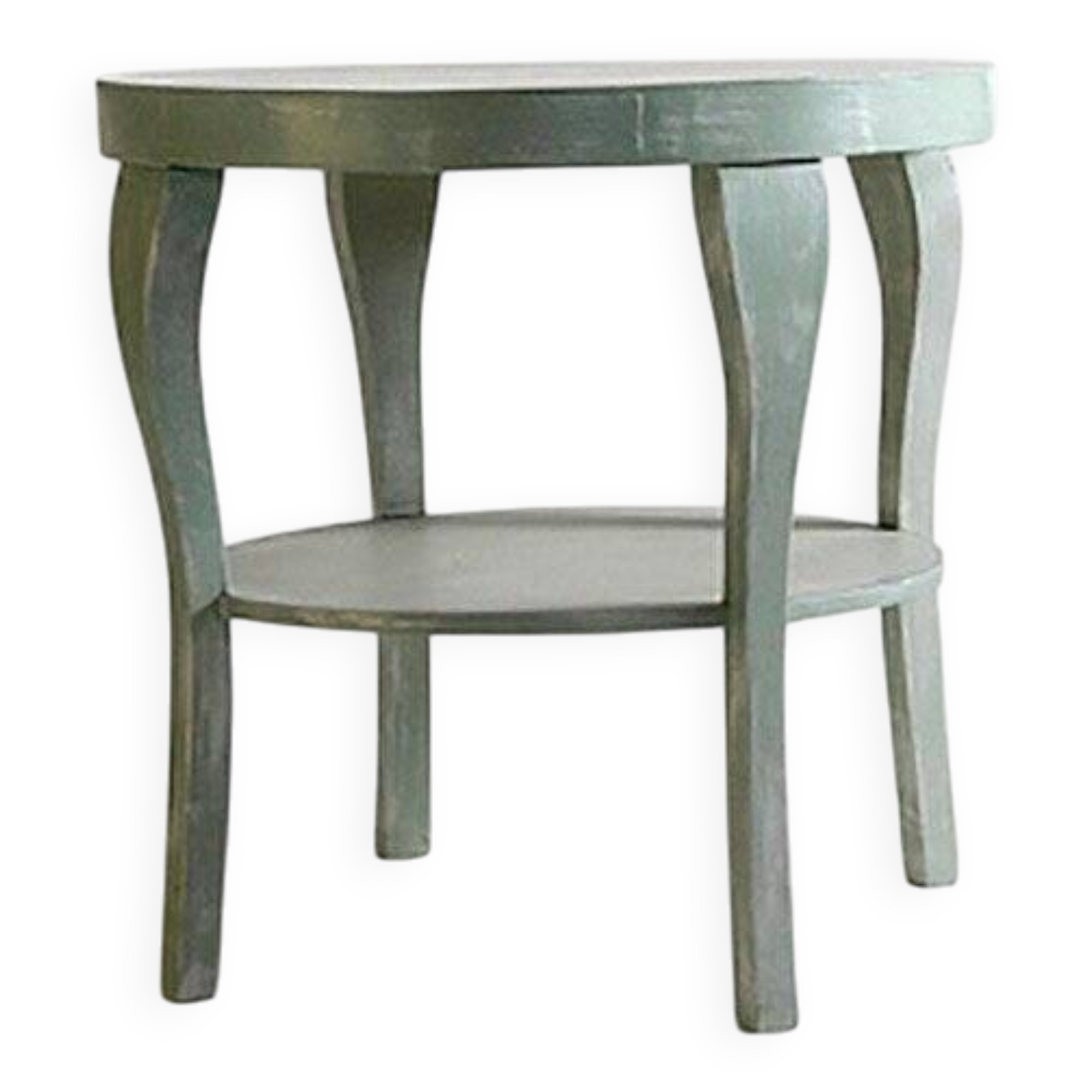 Art Deco round table in painted wood, silver and turquoise, with a hand-painted floral design on the top.