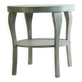 Art Deco round table in painted wood, silver and turquoise, with a hand-painted floral design on the top.