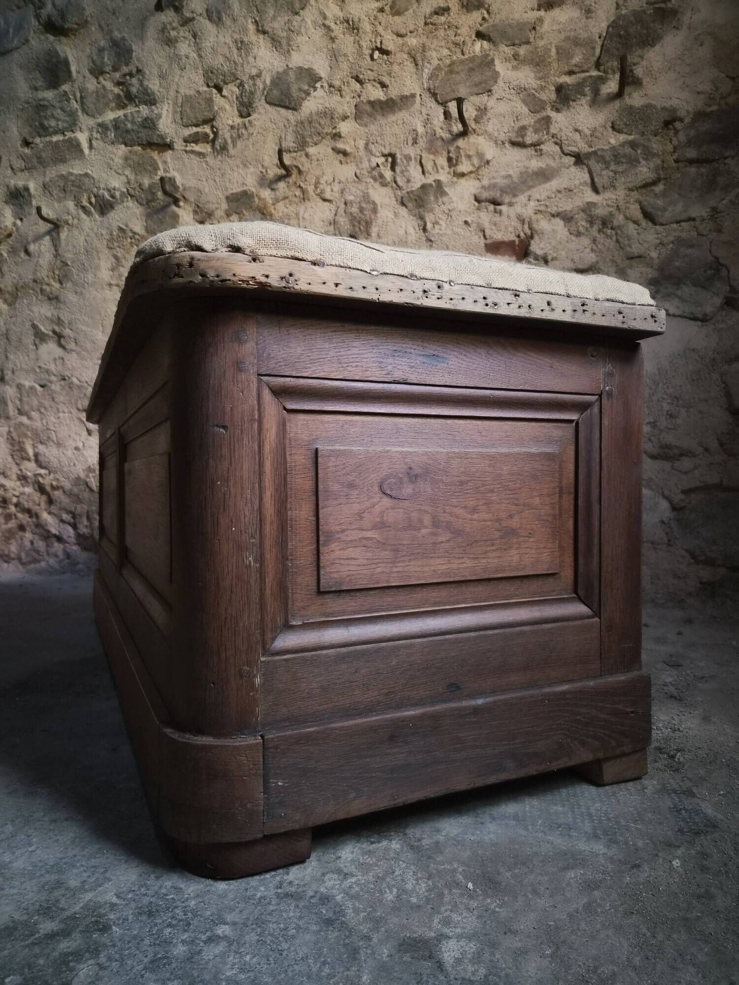 Antique French oak storage bench / blanket box, 1800–1850