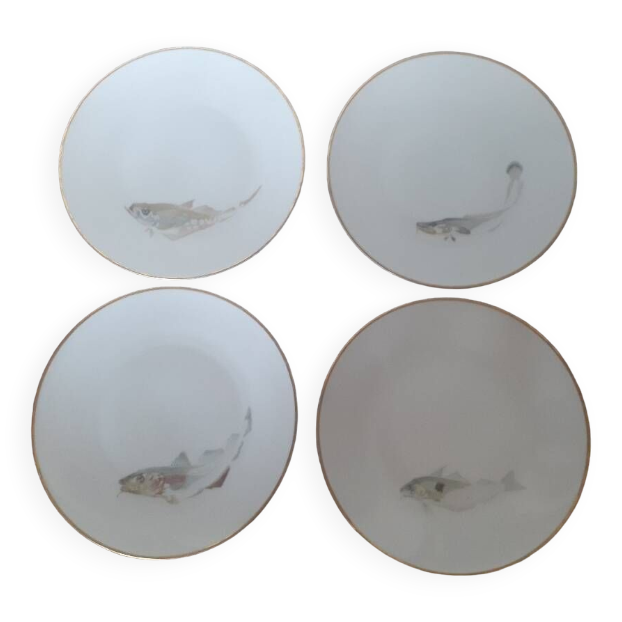 set of 4 Bavaria Hutschenreuther porcelain fish plates
