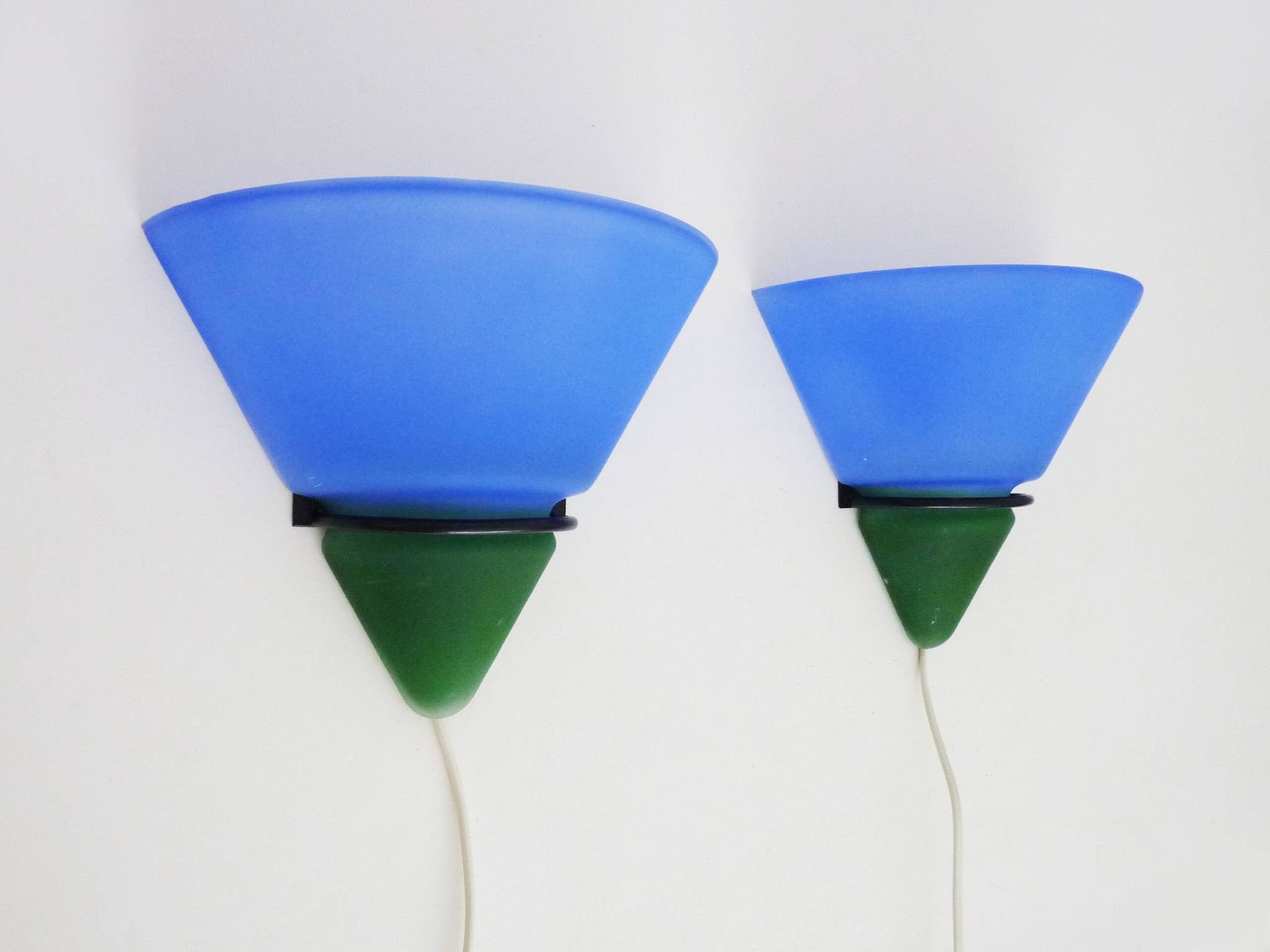 Pair of vintage Vandeheg Lotus blue and green wall sconces. 1980s