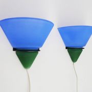 Pair of vintage Vandeheg Lotus blue and green wall sconces. 1980s