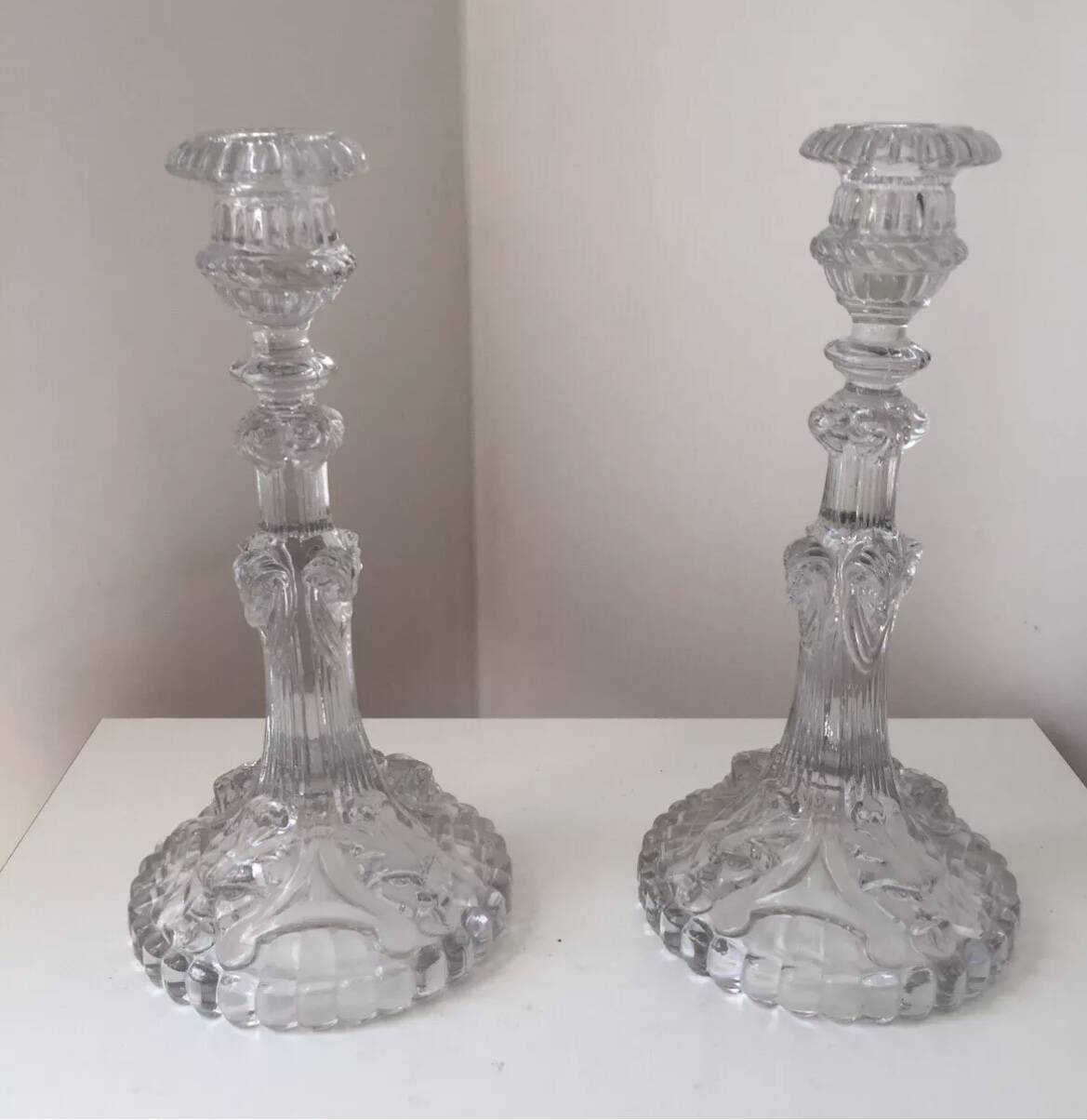 Antique pair of Portieux crystal candlesticks, 19th century