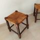 Vintage straw stool in turned wood 50s/60s