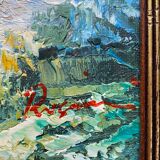 Table hst "mediterranean navy" signed + frame (xx°) cypress sailboats