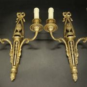 Pair of large wall sconces with bow in Louis XVI style from the 19th century - bronze