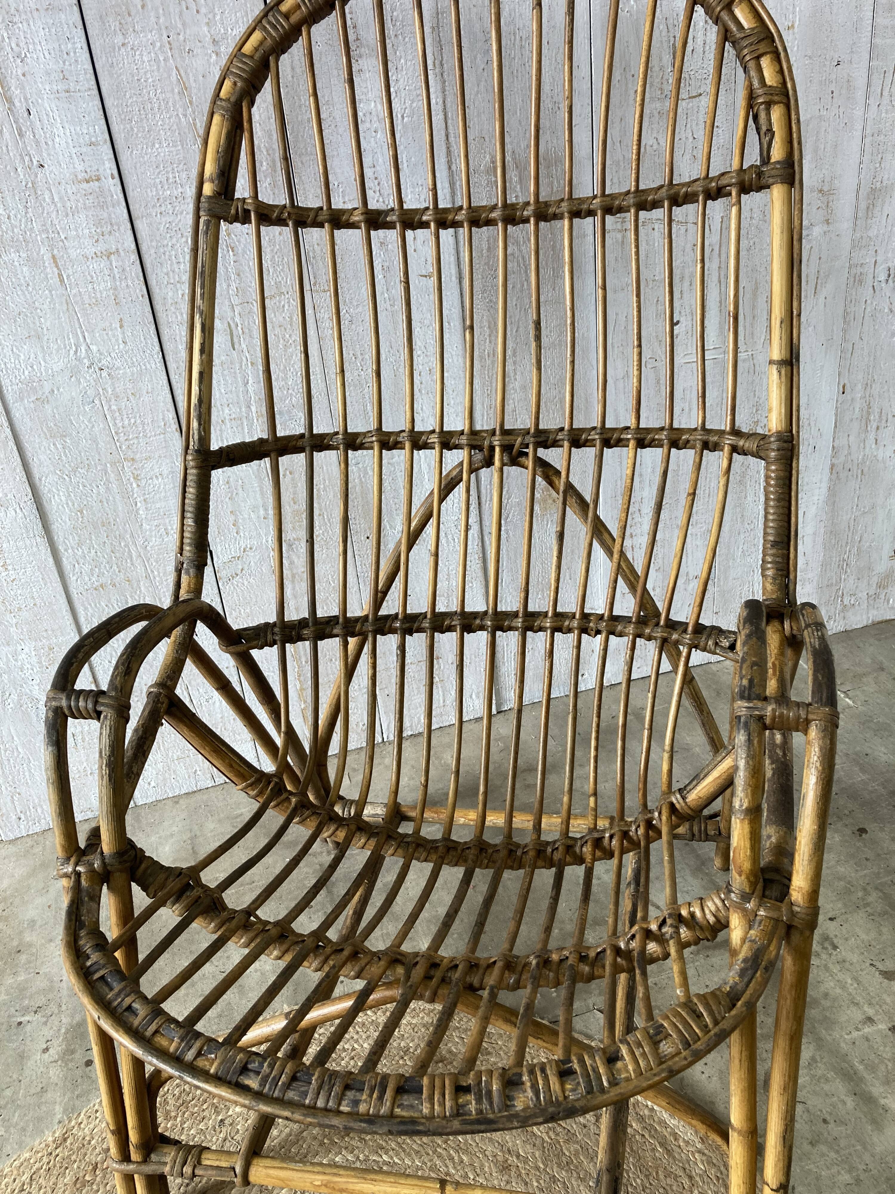 Large vintage rattan armchair