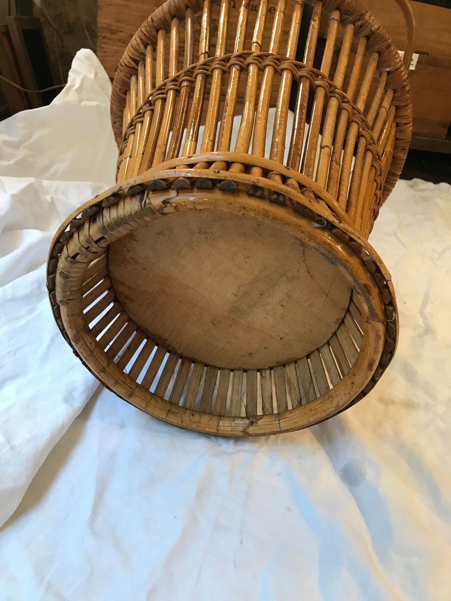 Wicker rattan paper basket 1960, 40 cm