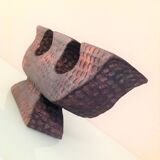 Brutalist chandelier with three heads in burnt wood / vintage 60s-70s