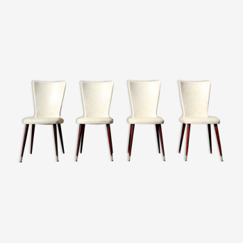 Set of 4 white chairs at the compass 1960s feet