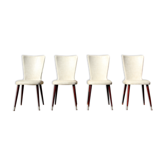 Set of 4 white chairs at the compass 1960s feet