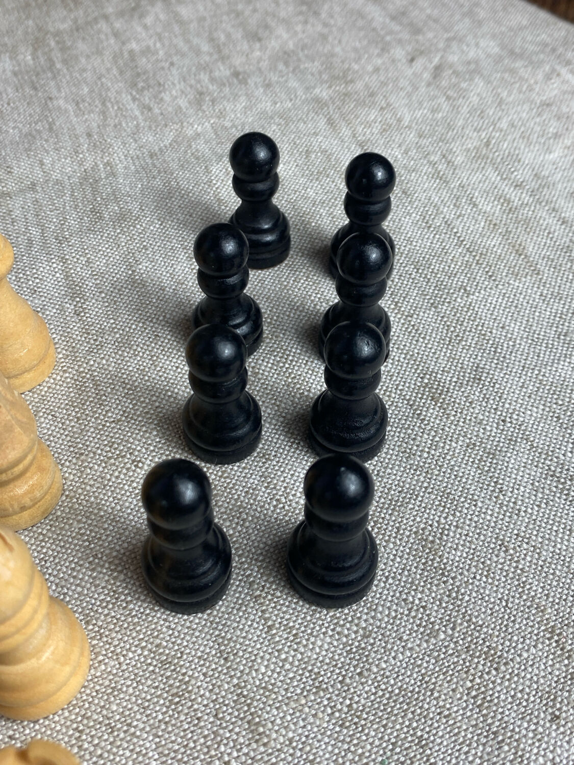 Carved wooden chess set