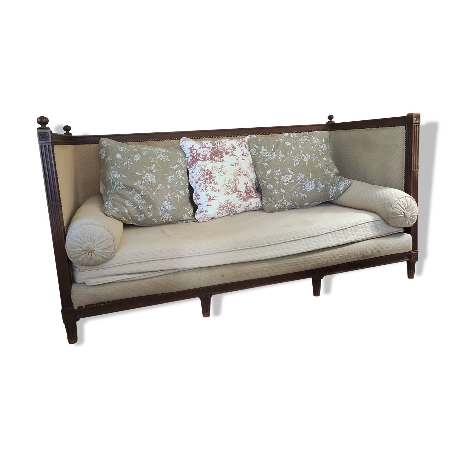 Antique Louis XVI style sofa, daybed with 8 legs and wooden frame, L182, W85, H95