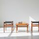 Teak Stools with Black Leather Tops by Spøttrup Møbelfabrik, 1960s, Set of 2