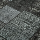 Hand-Knotted Oriental Overdyed 171 cm x 246 cm Black Patchwork Carpet