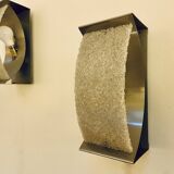 Pair of brushed steel and perspex wall lights, circa 1970.