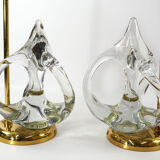 Lampes vintage françaises en cristal et laiton