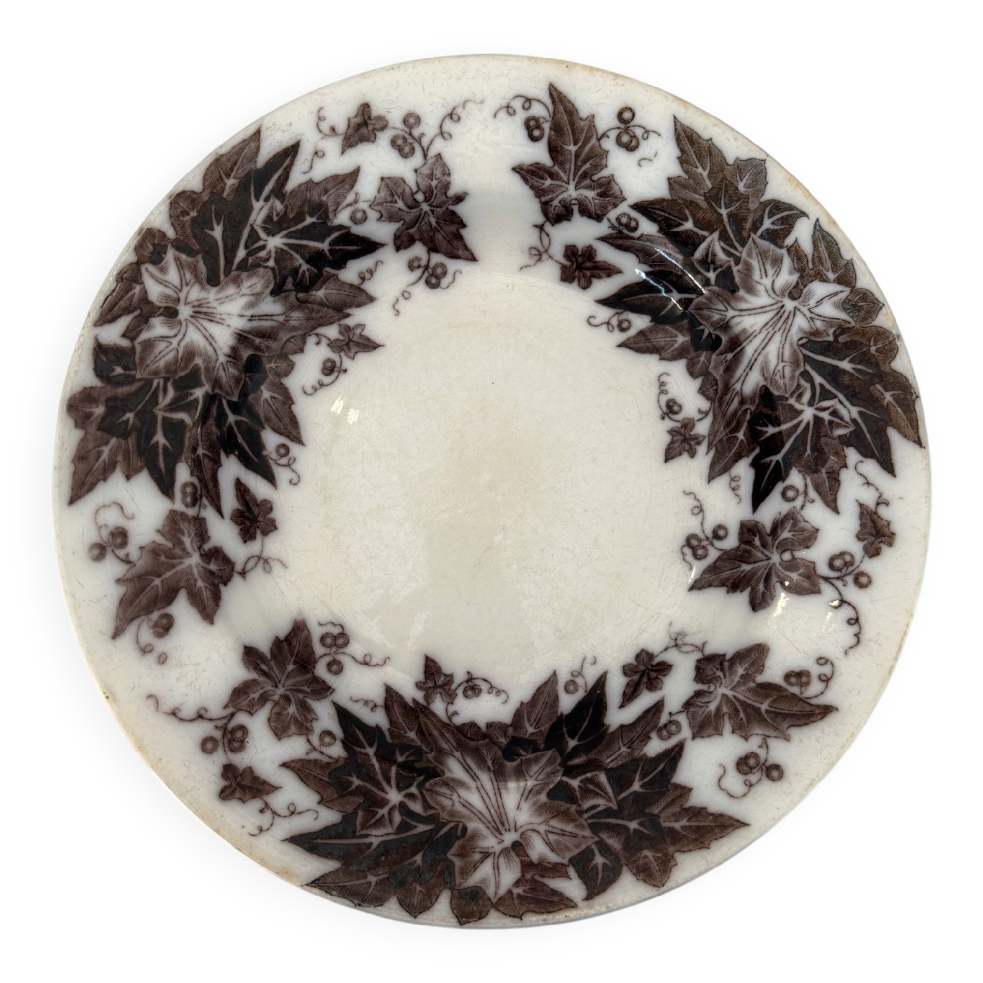 Assiette terre de fer sépia Sarreguemines modèle Bryonia - faïence 19e