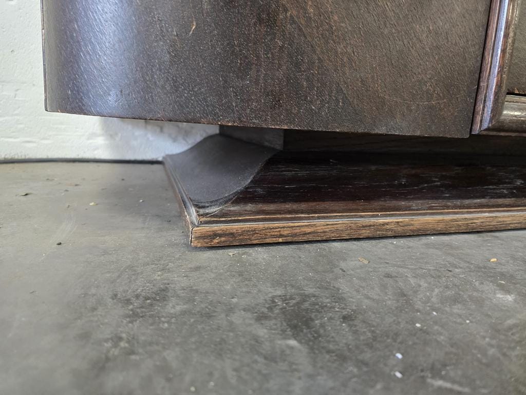 Vintage curved wooden sideboard / Art Deco wardrobe with mirror