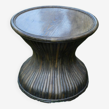Round coffee table in wood and bamboo Roche Bobois Maugrion vintage 1970-80.