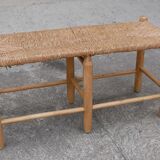 Wood and straw vintage bench
