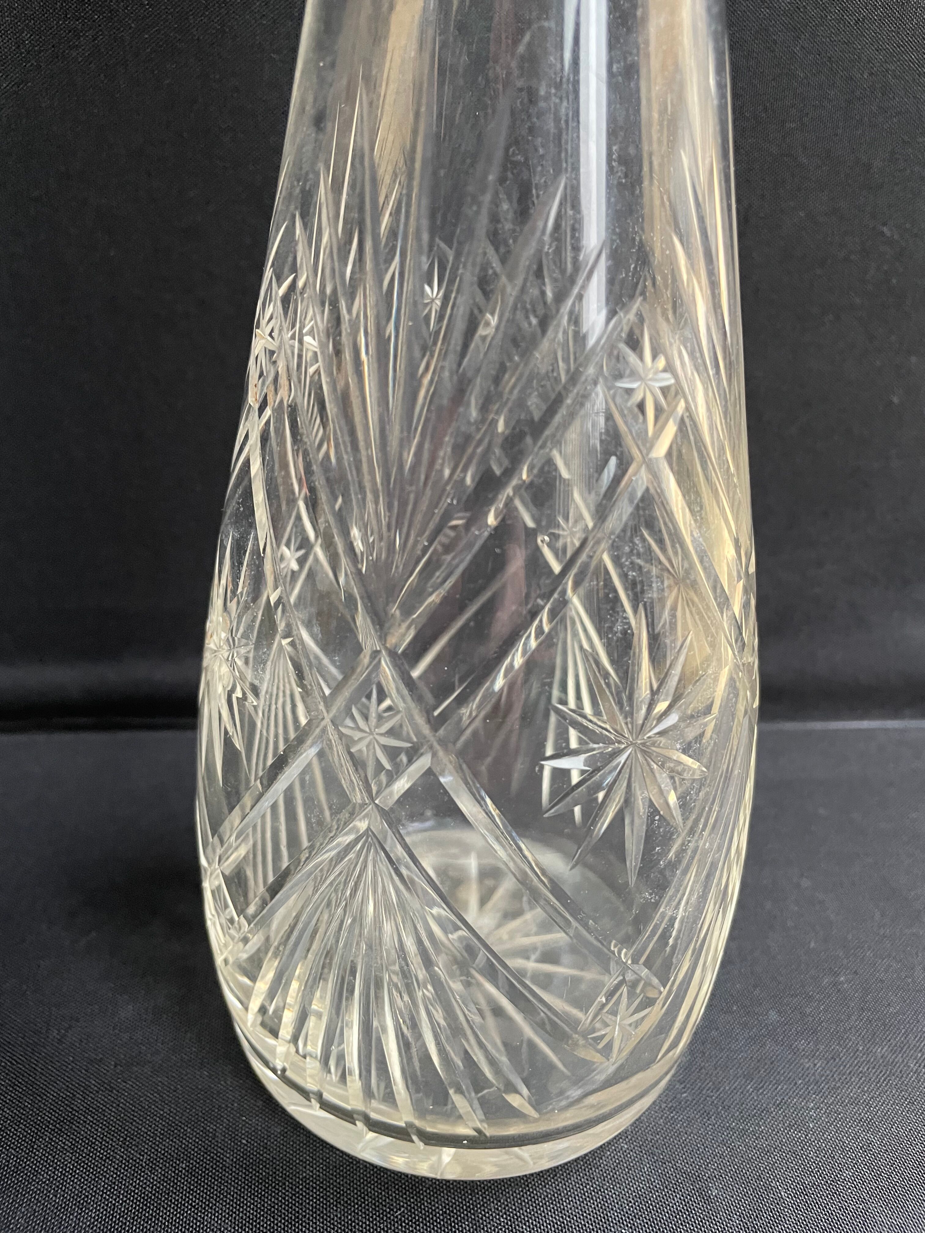 Blown crystal decanter, cut and silver collar