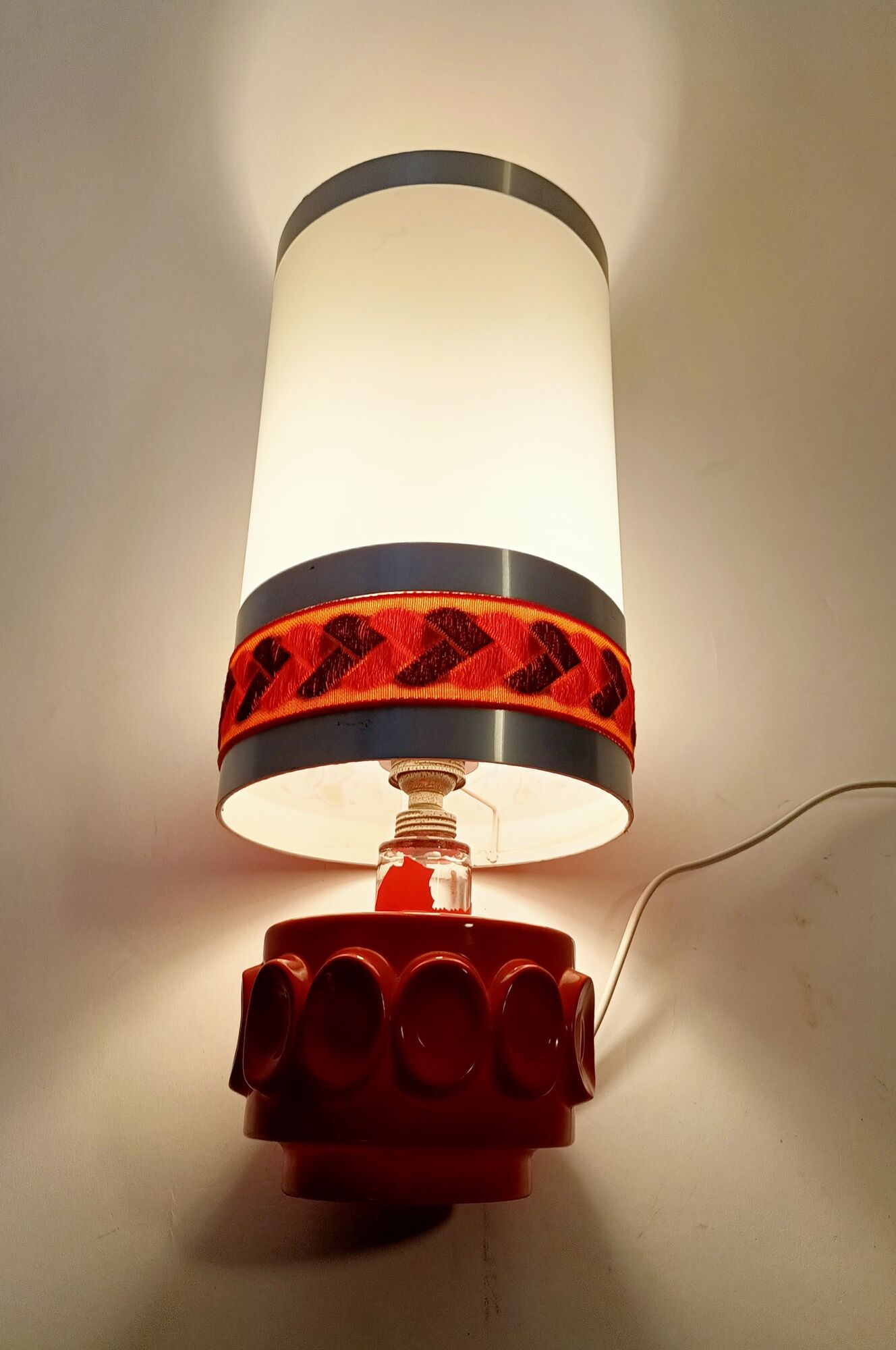 Vintage orange glass lamp signed Robert de Schuytener, 1970.