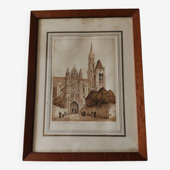 Aquarelle signée Barday Senlis la cathédrale première moitié XXème