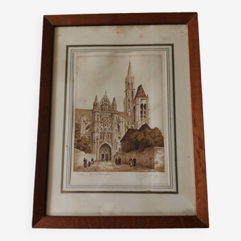 Watercolor signed Barday Senlis the cathedral first half of the 20th century