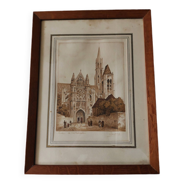 Aquarelle signée Barday Senlis la cathédrale première moitié XXème