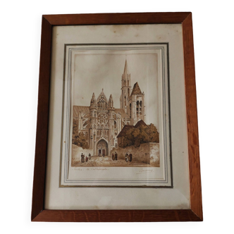 Aquarelle signée Barday Senlis la cathédrale première moitié XXème