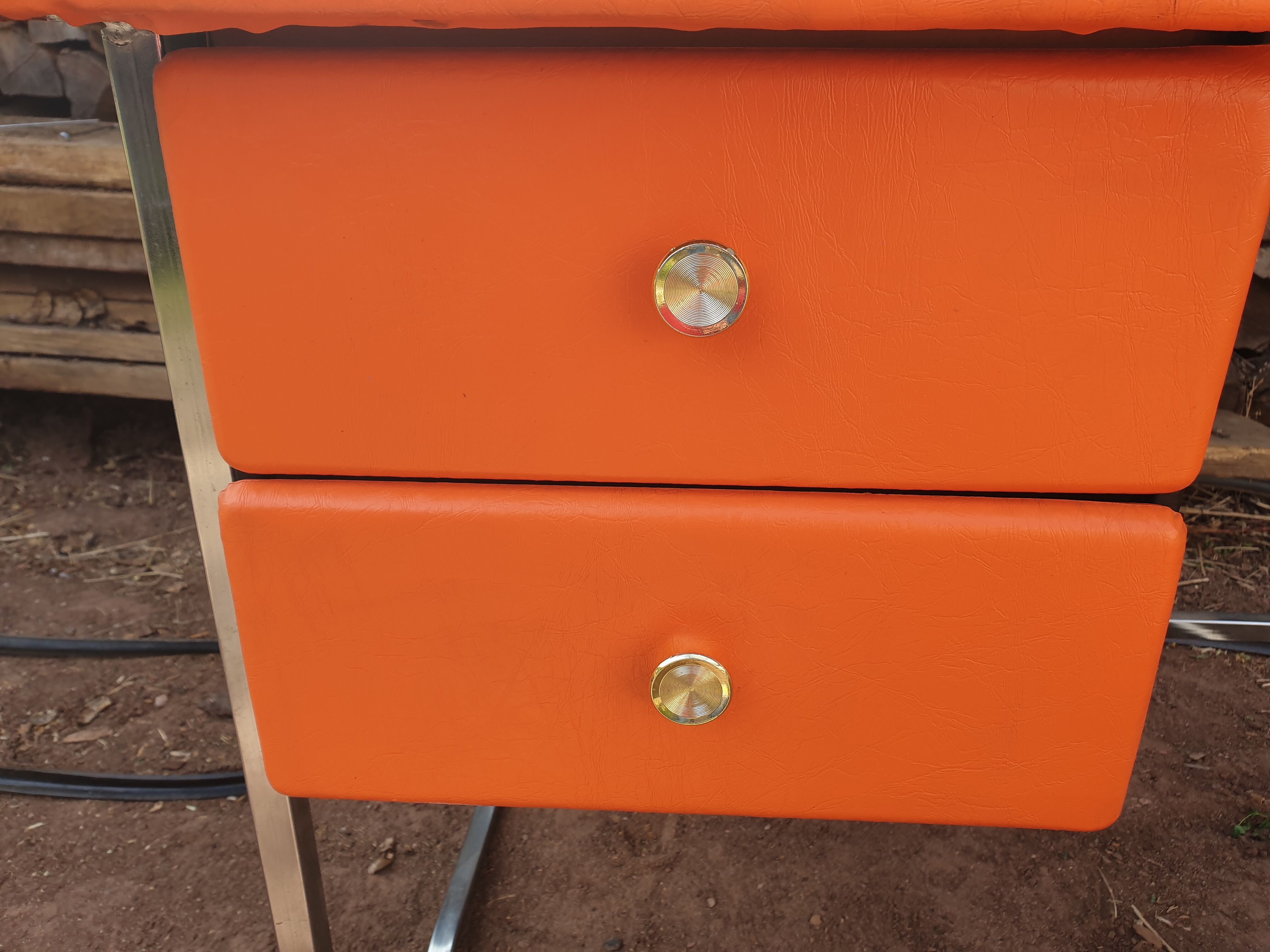 Desk set and vintage chair 70 skai and chrome