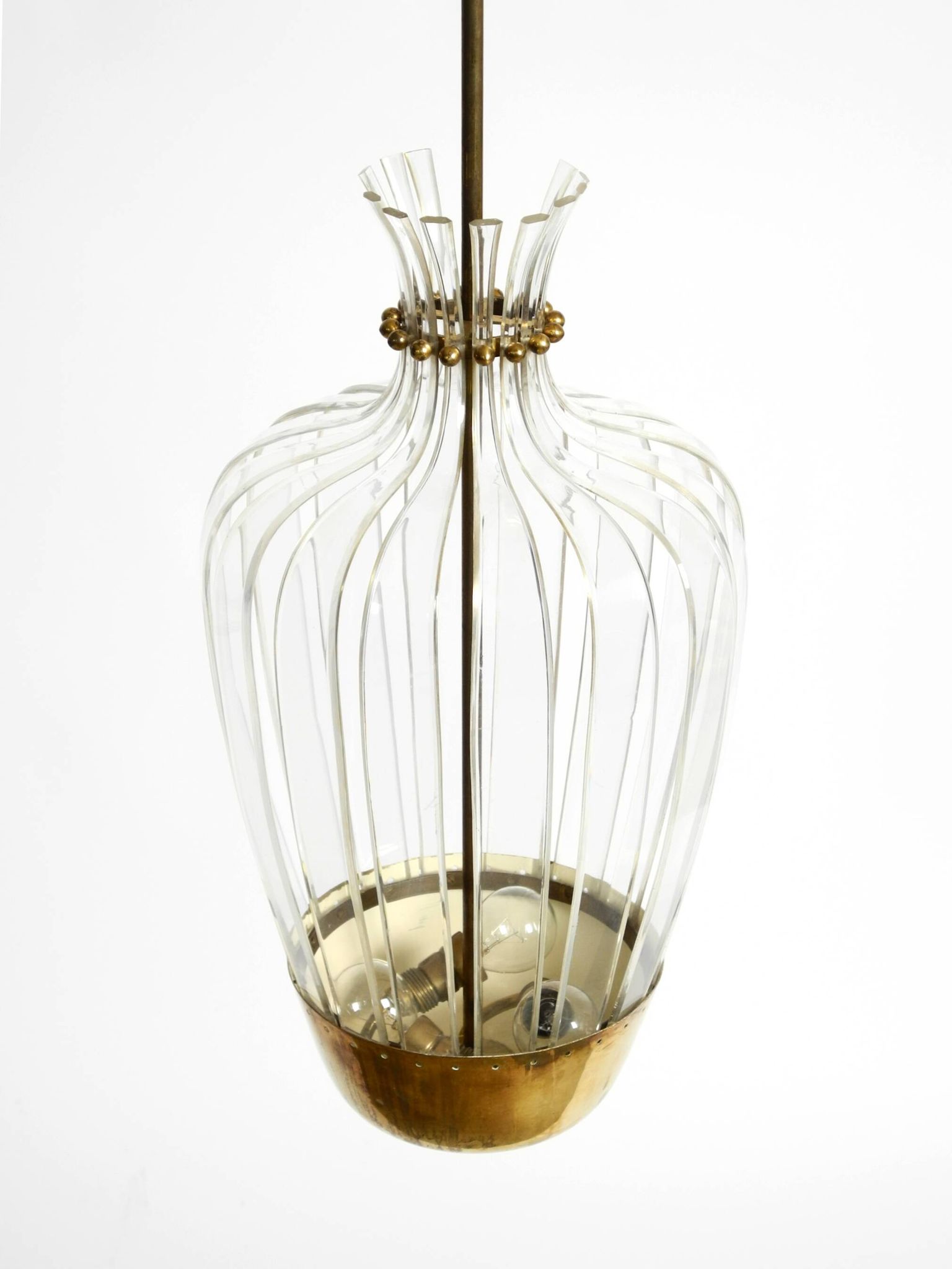 Mid-Century Pendant Lamp by Vereinigte Werkstätten, in Brass and Plexiglass